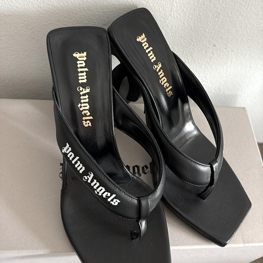 NIB [Palm Angels] Palm Beach Sandal Heels In Black w/ White Women’s EU 38 / US 7 - Picture 11 of 16